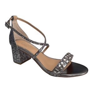 BADGLEY MISCHKA Jewel Women’s Claudia Silver Glitter Block Heel Sandal 8.5